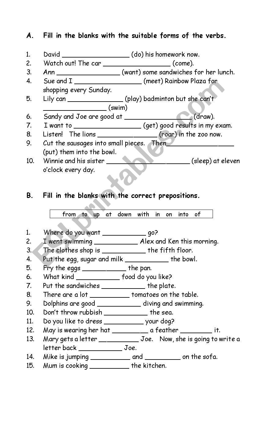 Tense and Prepositions worksheet