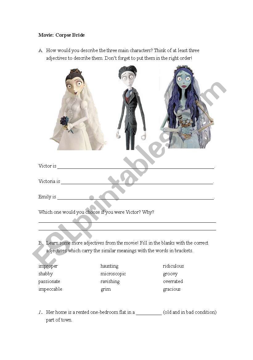 Corpse Bride worksheet