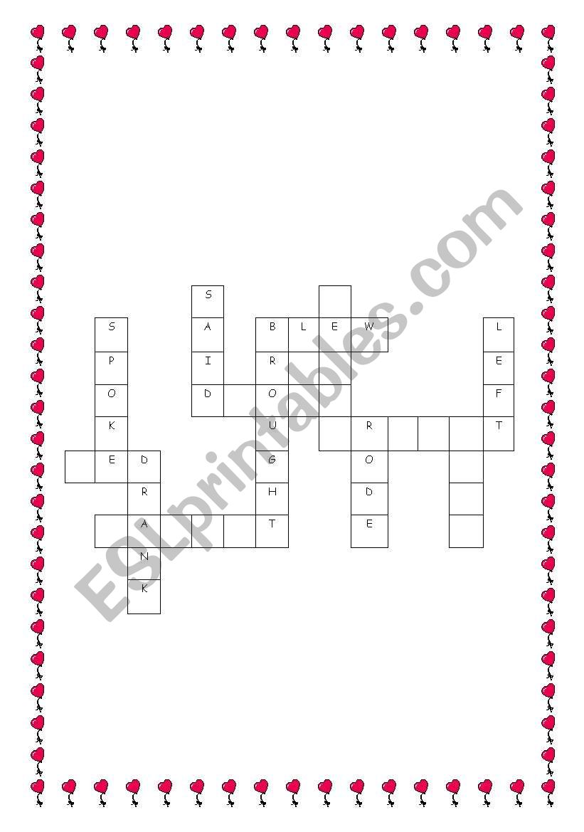 games crossword worksheet