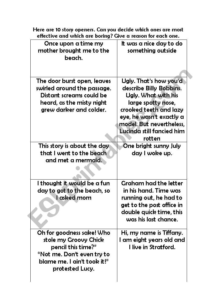 Story Openings worksheet