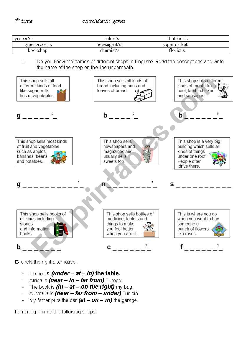jobs and shops worksheet