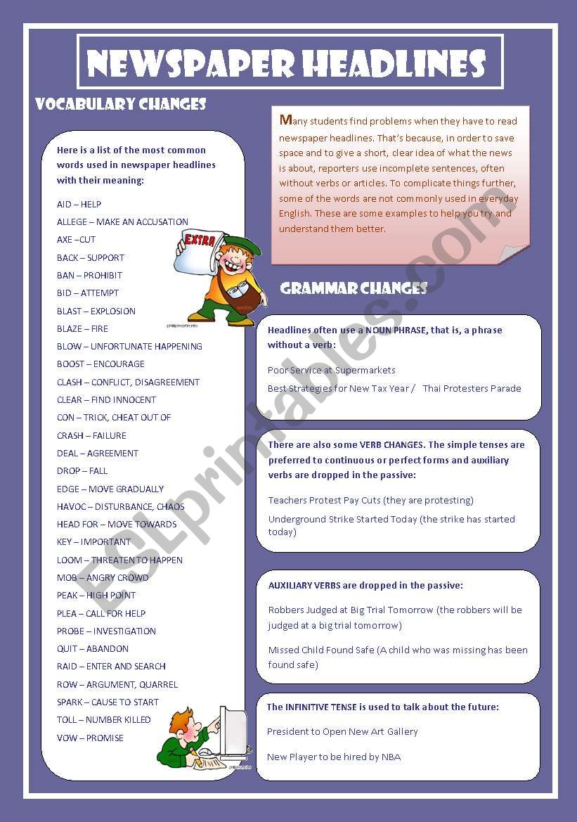 NEWSPAPERS worksheet