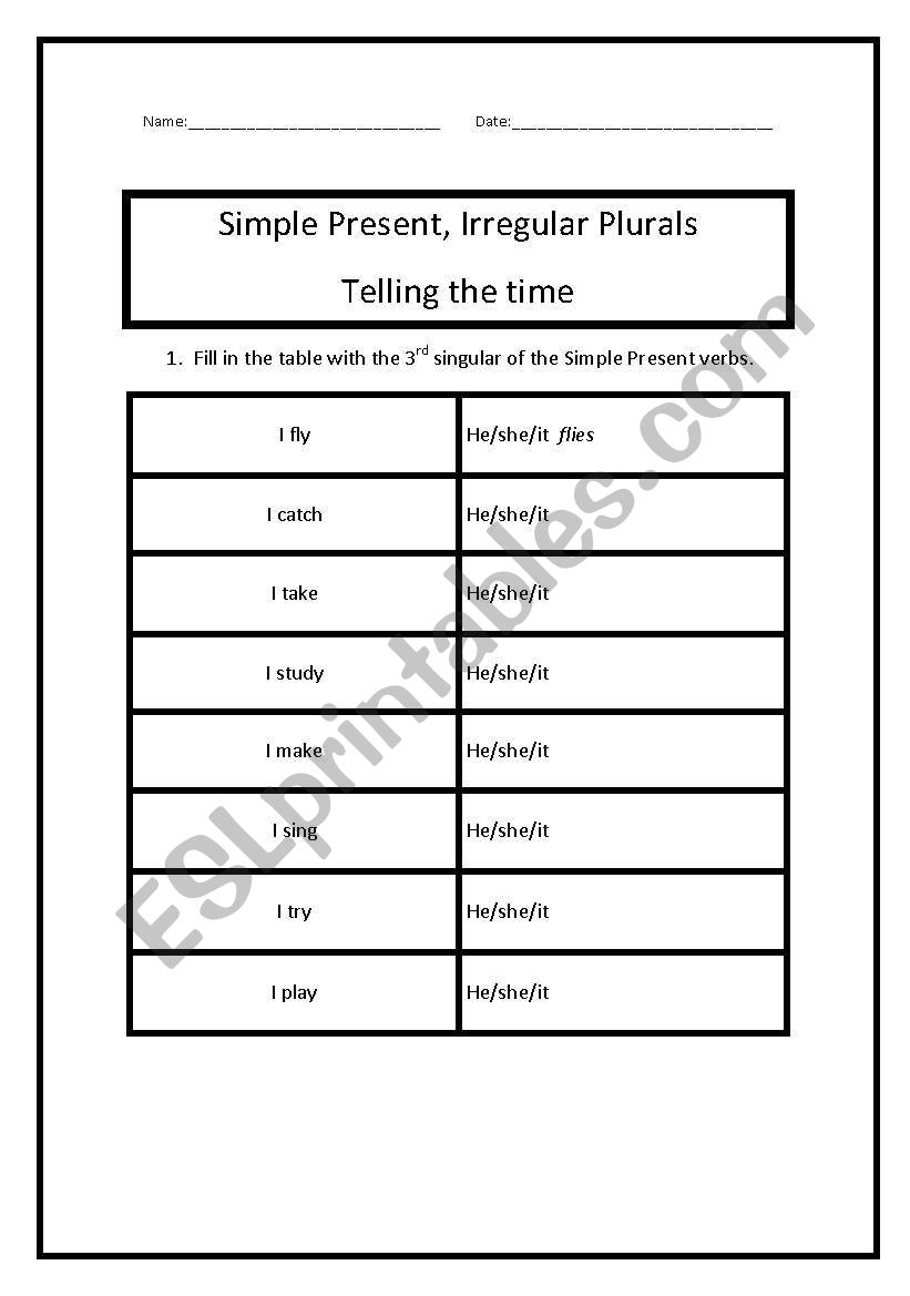 SIMPLE PRESENT, IRREGULAR PLURALS, TELLING THE TIME