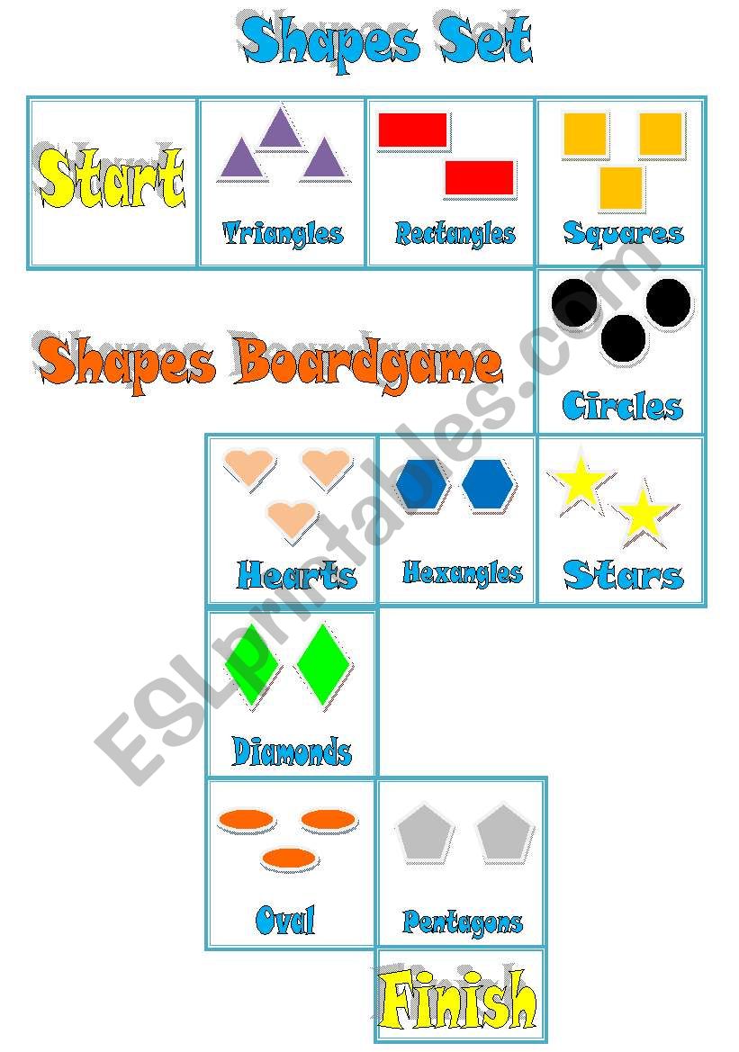 Set of activities- SHAPES-boardgame-Dice-Bingo cards-Flashcards- 7 PAGES