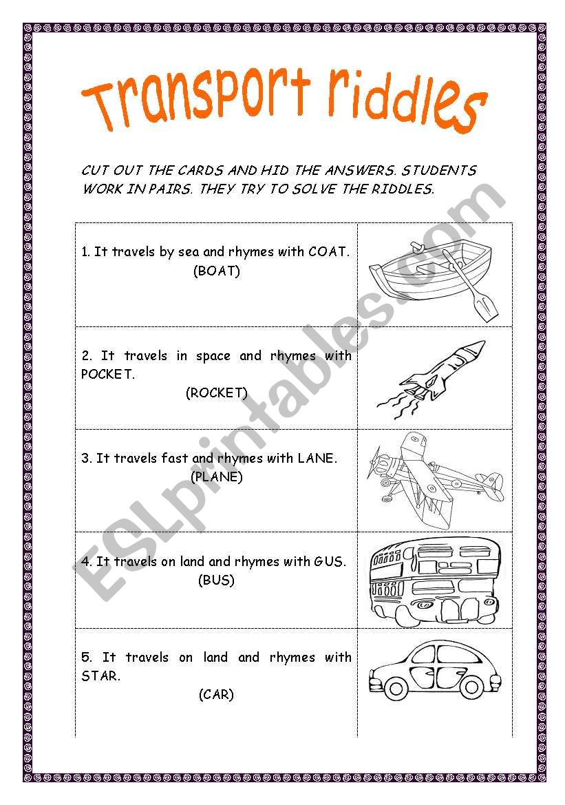 TRANSPORT RIDDLES worksheet