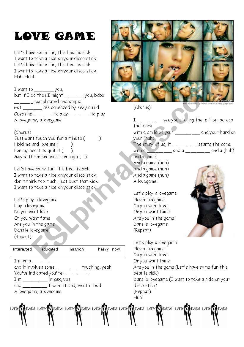 Love game - Lady Gaga worksheet