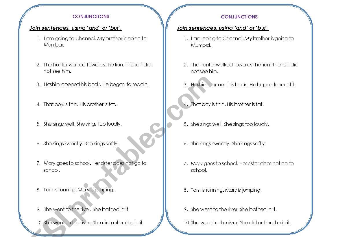 conjunctions-2(and & but) worksheet