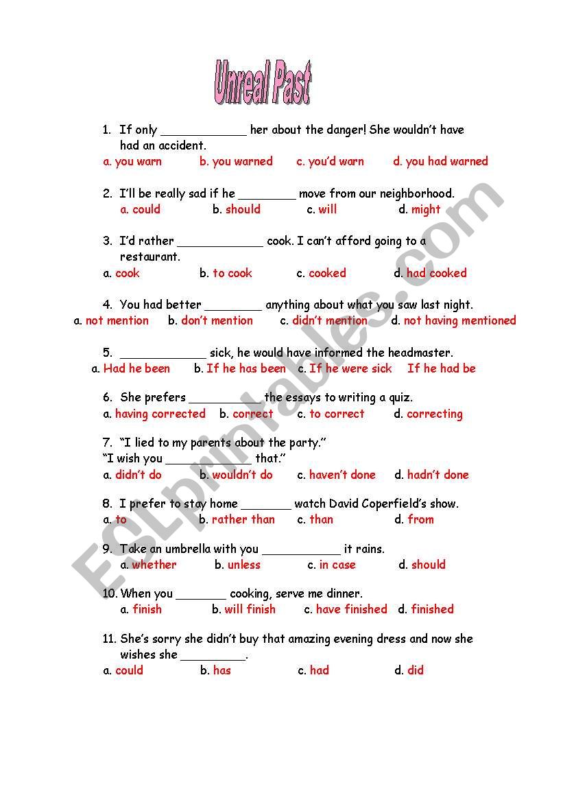 Unreal_Past worksheet