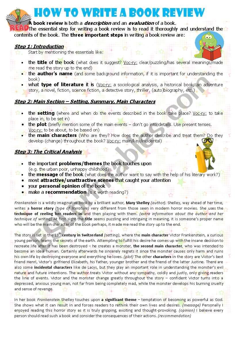 HOW TO WRITE A BOOK REVIEW - ESL worksheet by Lidukas