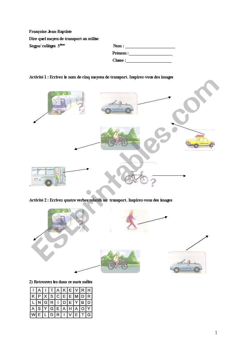 transport worksheet