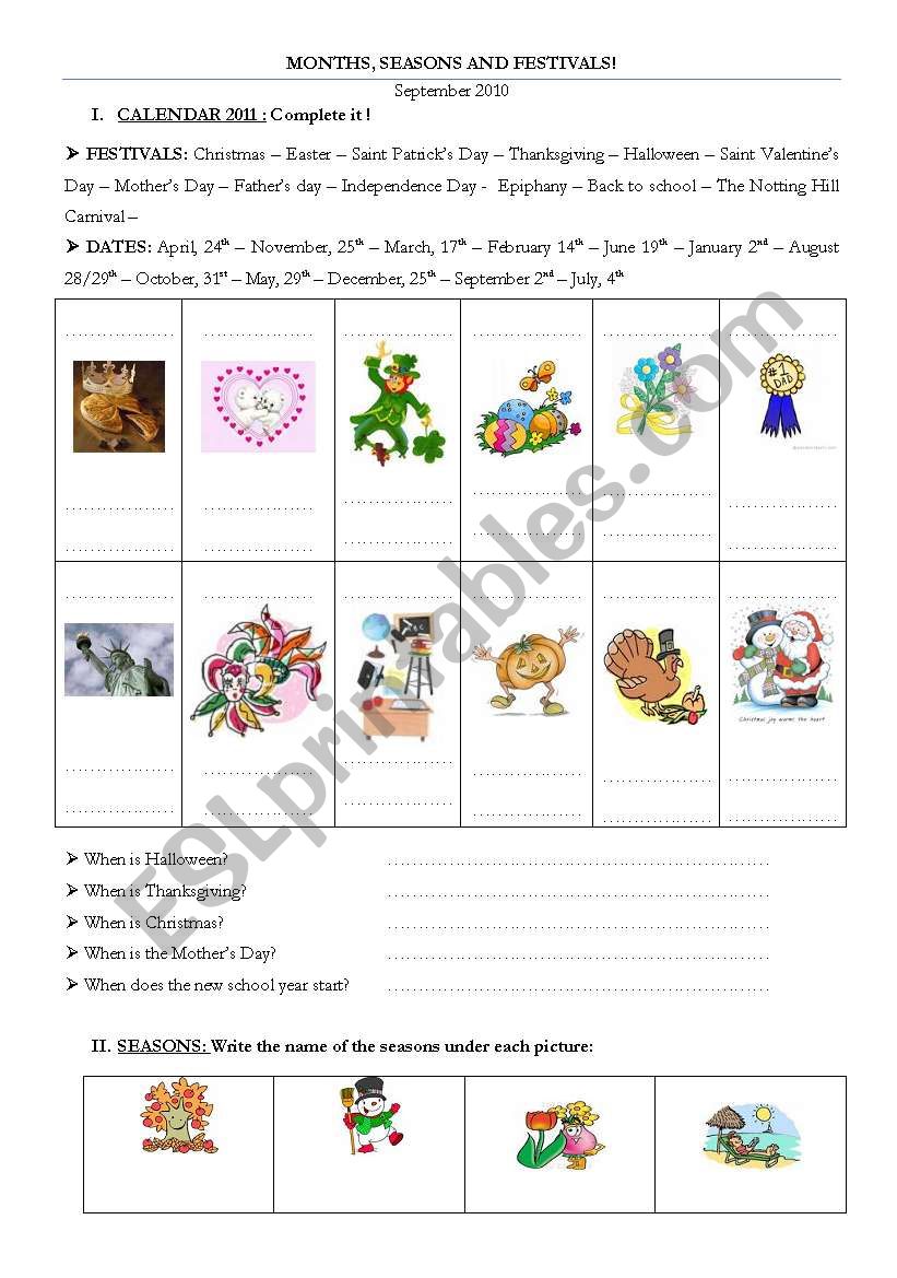 Festivals worksheet