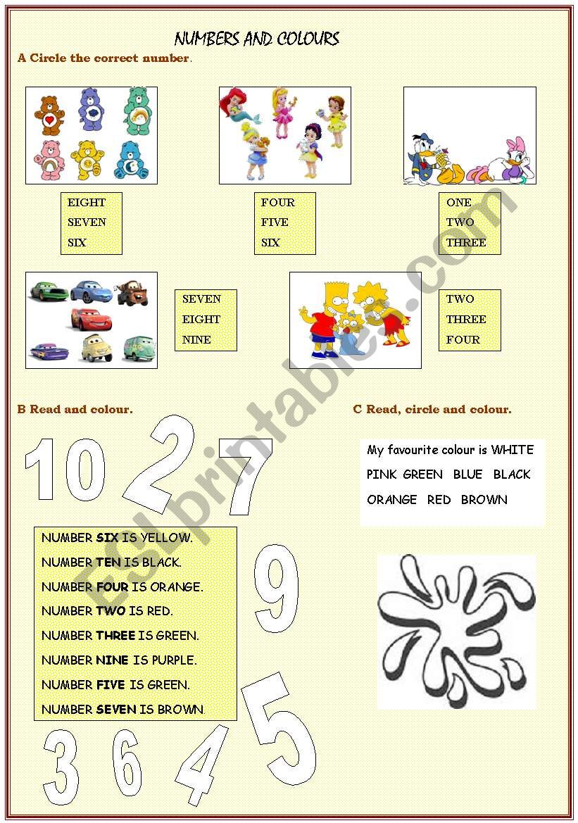 Colours & numbers worksheet