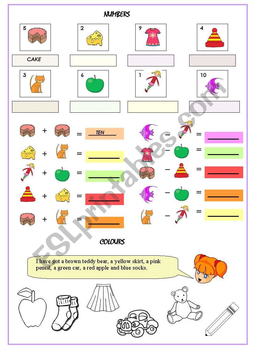 colours and numbers worksheet