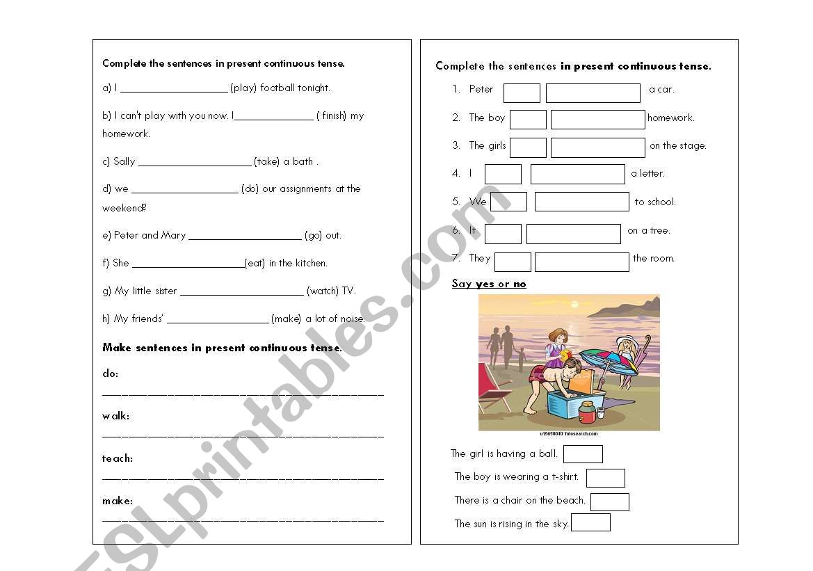 present continuous worksheet