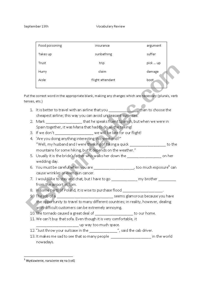 Vocabulary Exercise worksheet