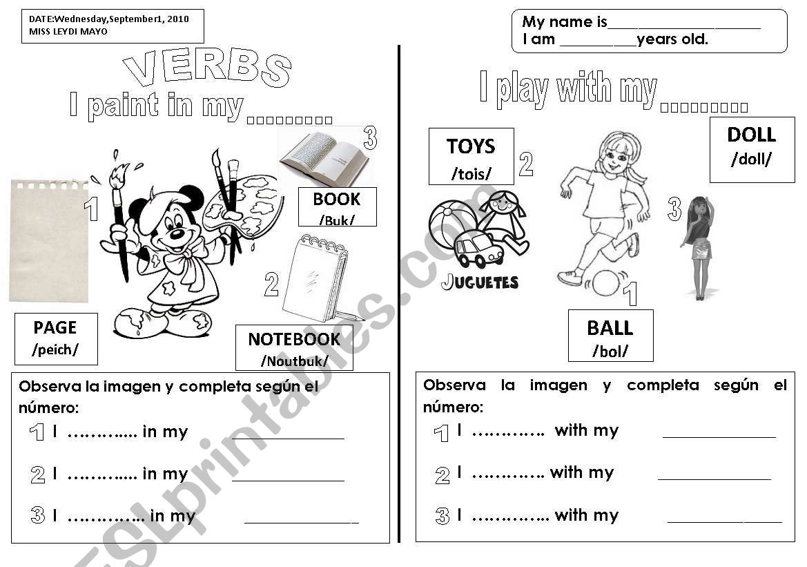 verbs play and paint worksheet