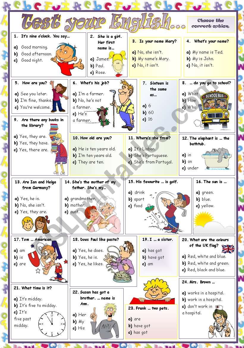 TEST YOUR ENGLISH worksheet