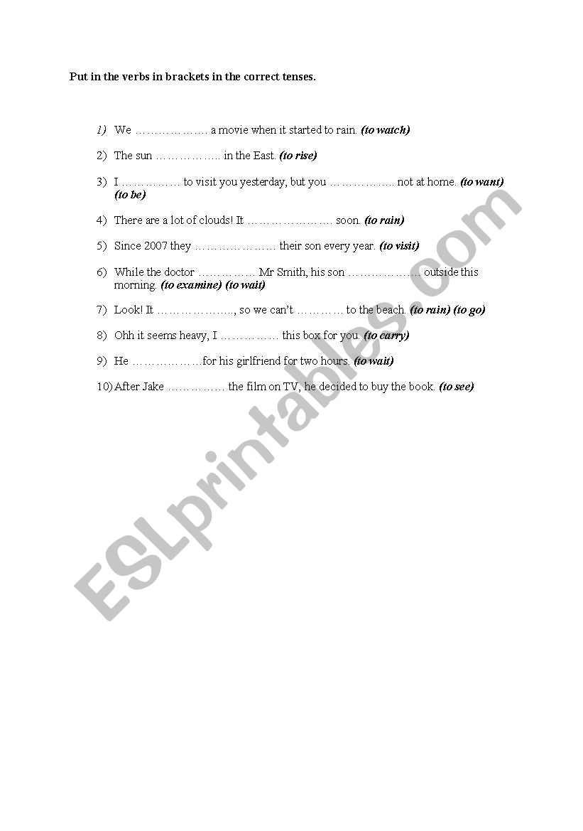 Mixed Tenses Exercise worksheet