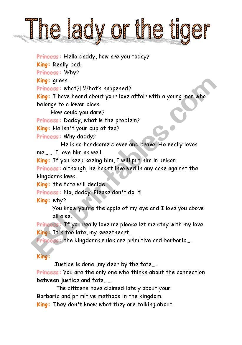 The Lady or the tiger worksheet
