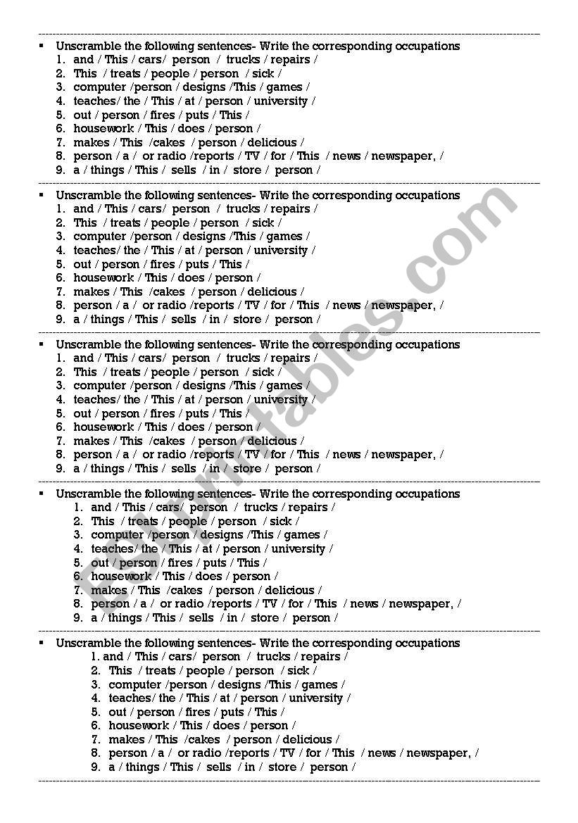 Occupations worksheet