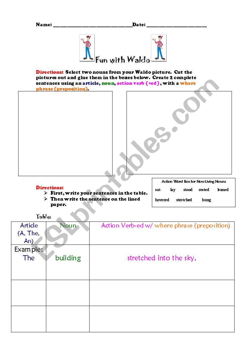 Wheres Waldo nound and verb activity 