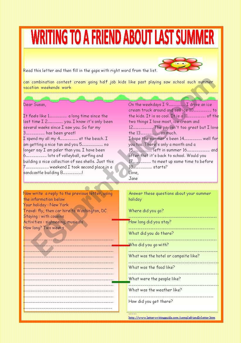 Writing to a friend  worksheet