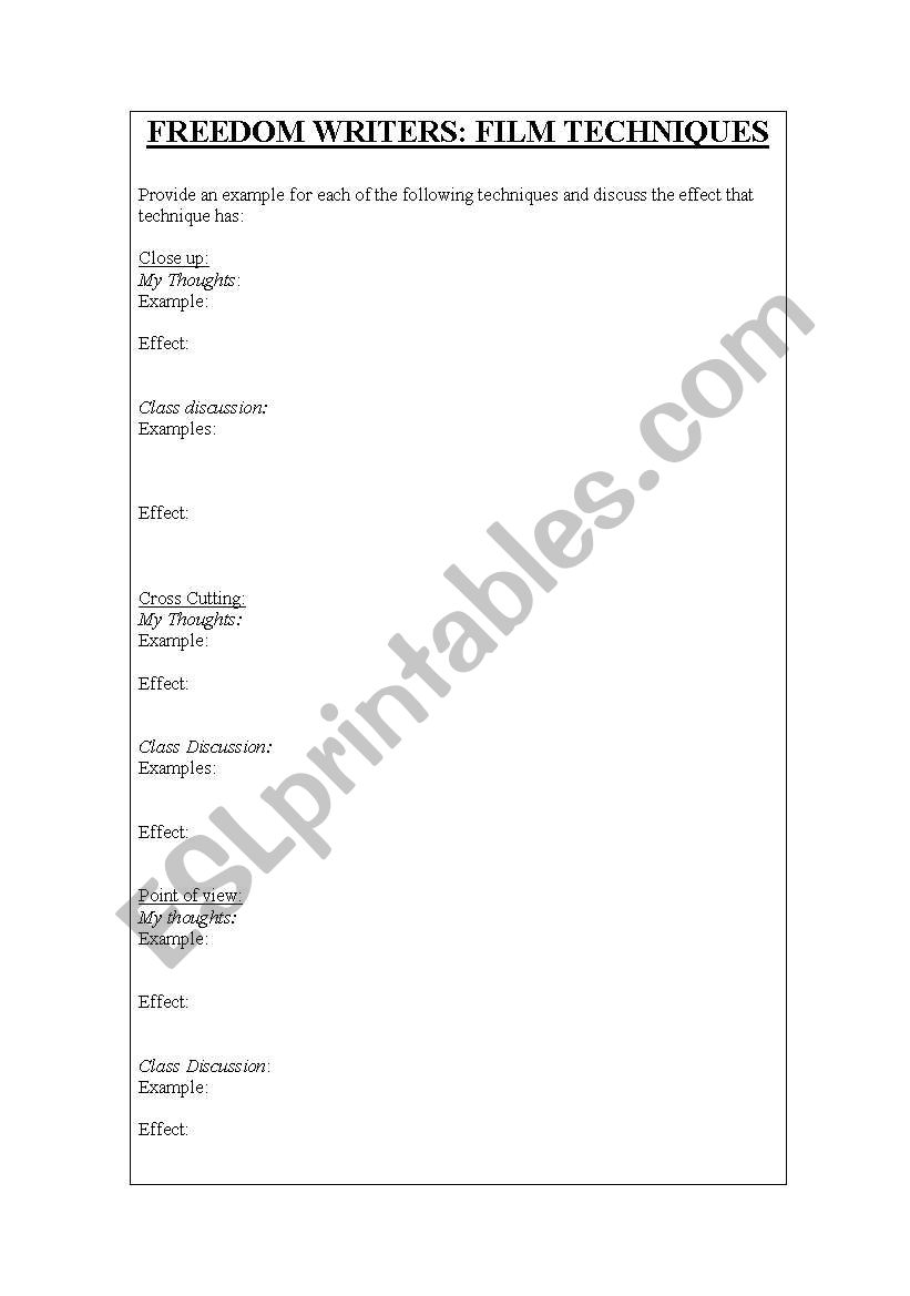 Freedom Writers Film techniques worksheet