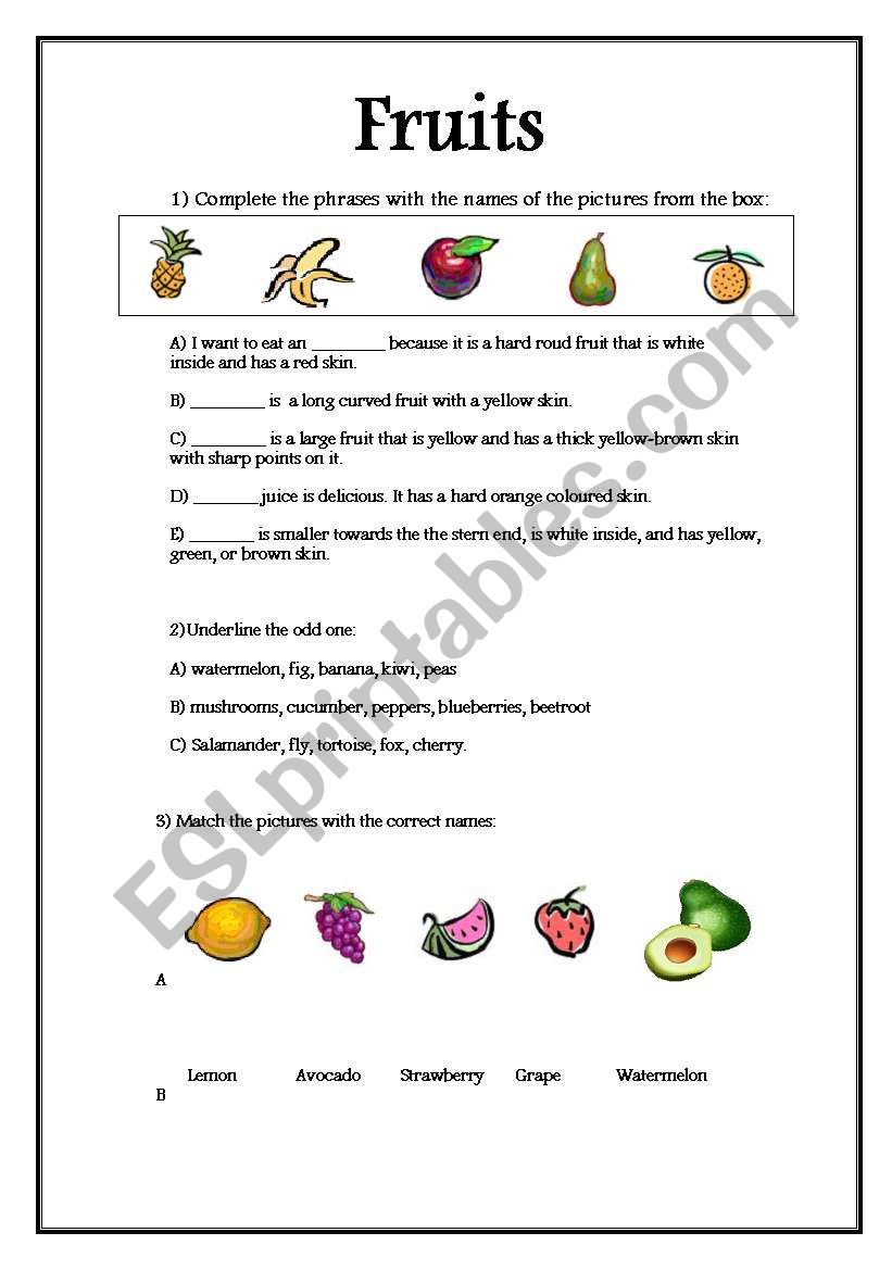 Fruits worksheet