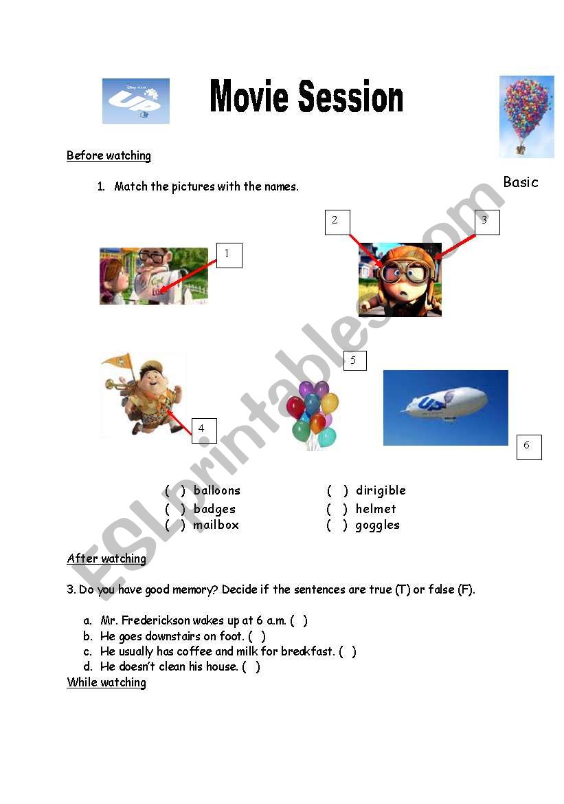 Disney Movie UP worksheet