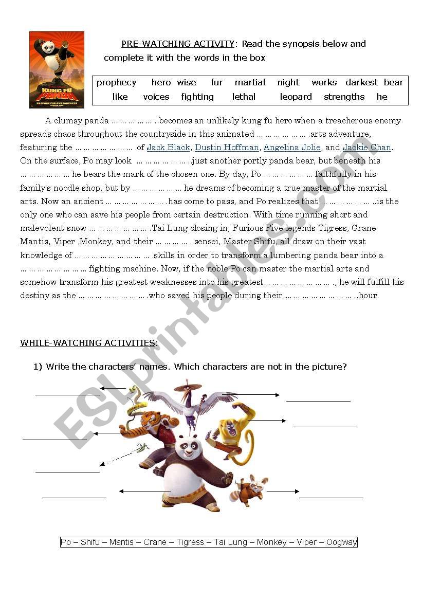 Kung Fu Panda - the movie worksheet