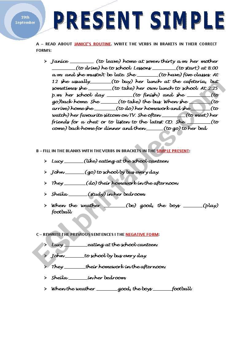 PRESENT SIMPLE worksheet