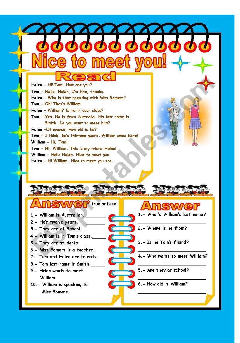 Nice to meet you! worksheet