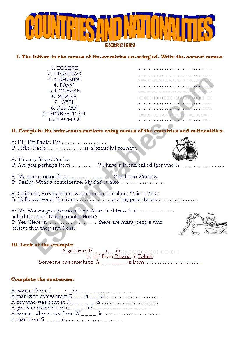 Countries and nationalities worksheet