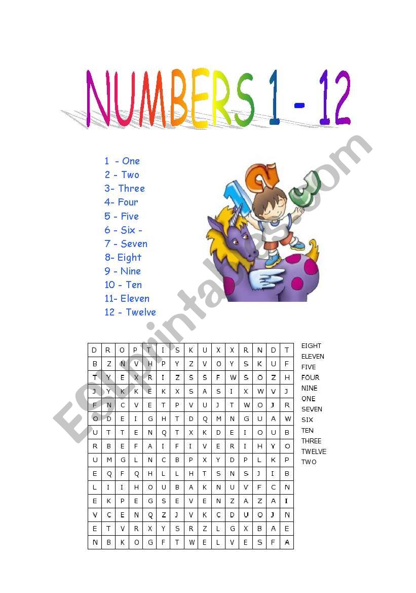 NUMERS 1-12 worksheet