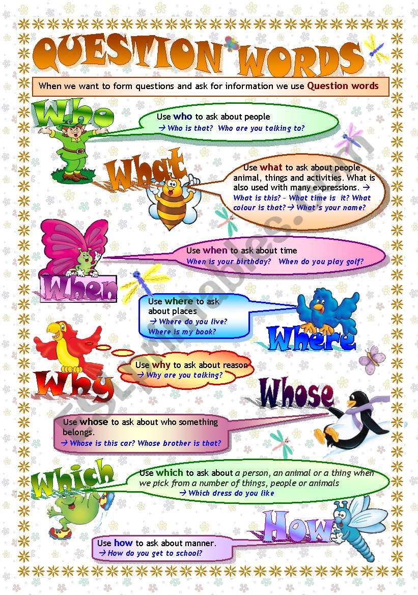 QUESTION WORDS: grammar guide/poster & exercises (key included- fully editable) 