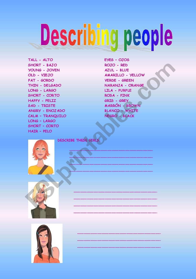 DESCRIBING PEOPLE worksheet