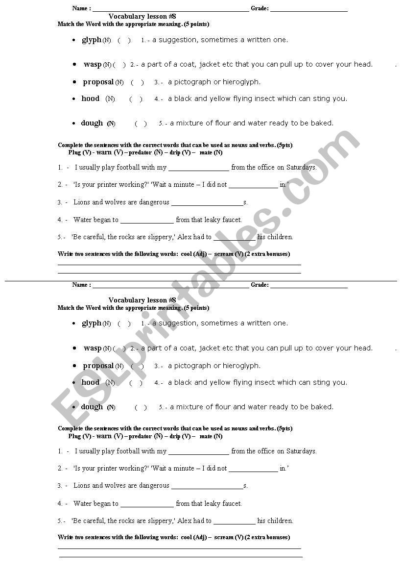 Vocabulary lesson worksheet