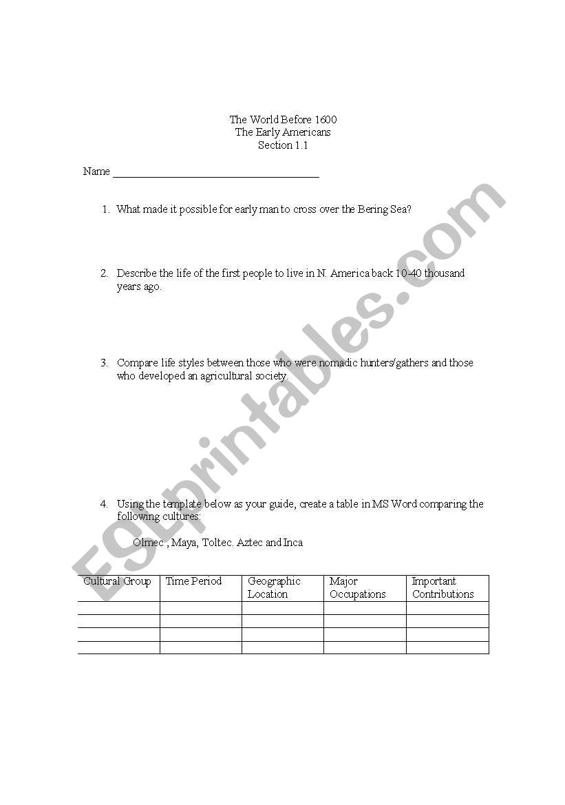 Ancient Man WS worksheet