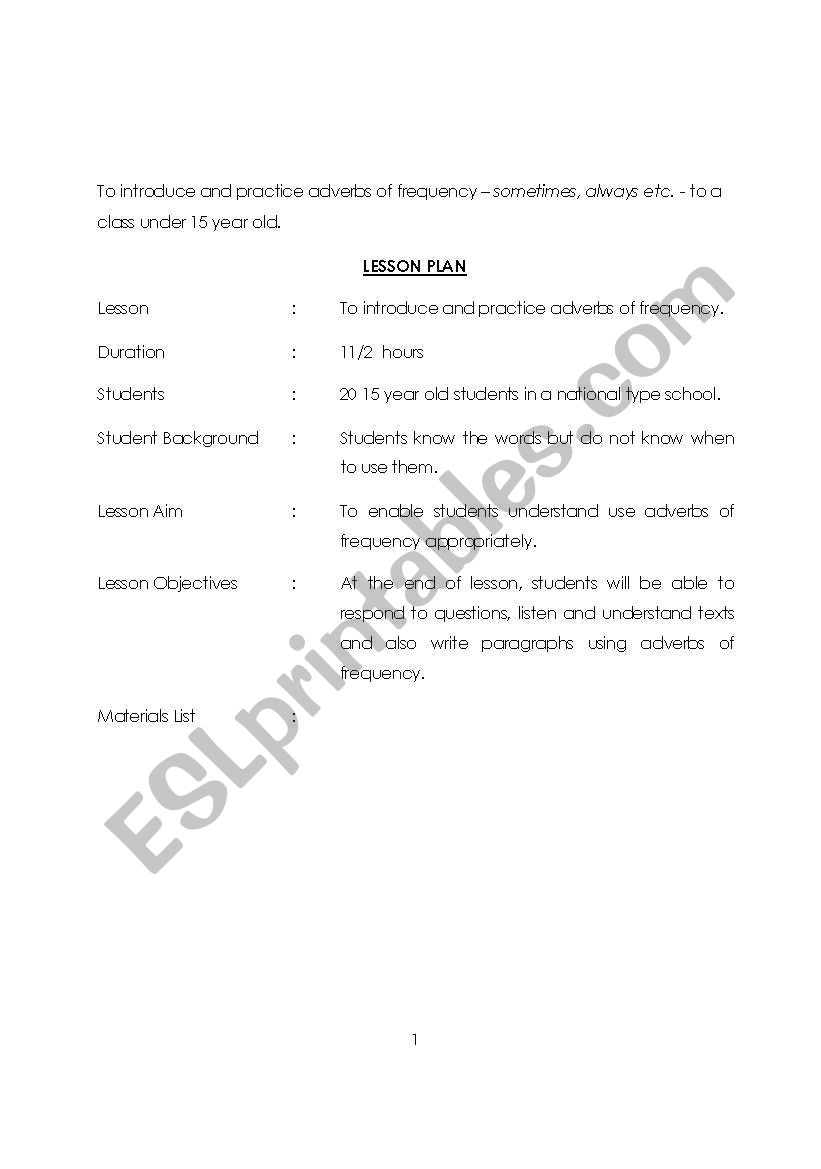 adverbs of frequency worksheet