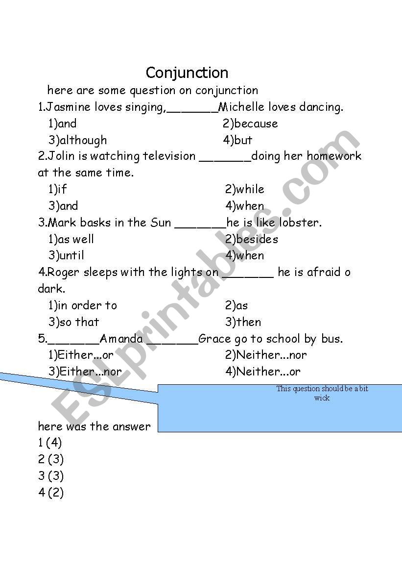 conjuction worksheet