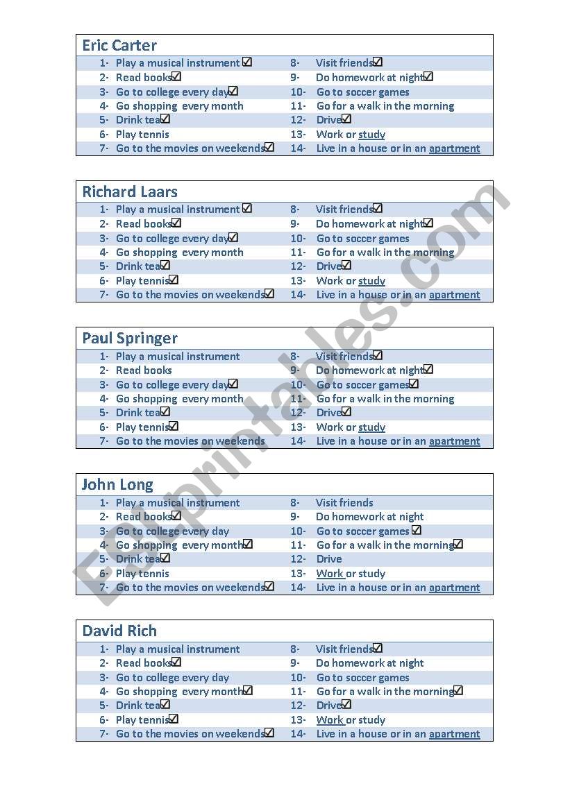 Question cards DO/DOES worksheet