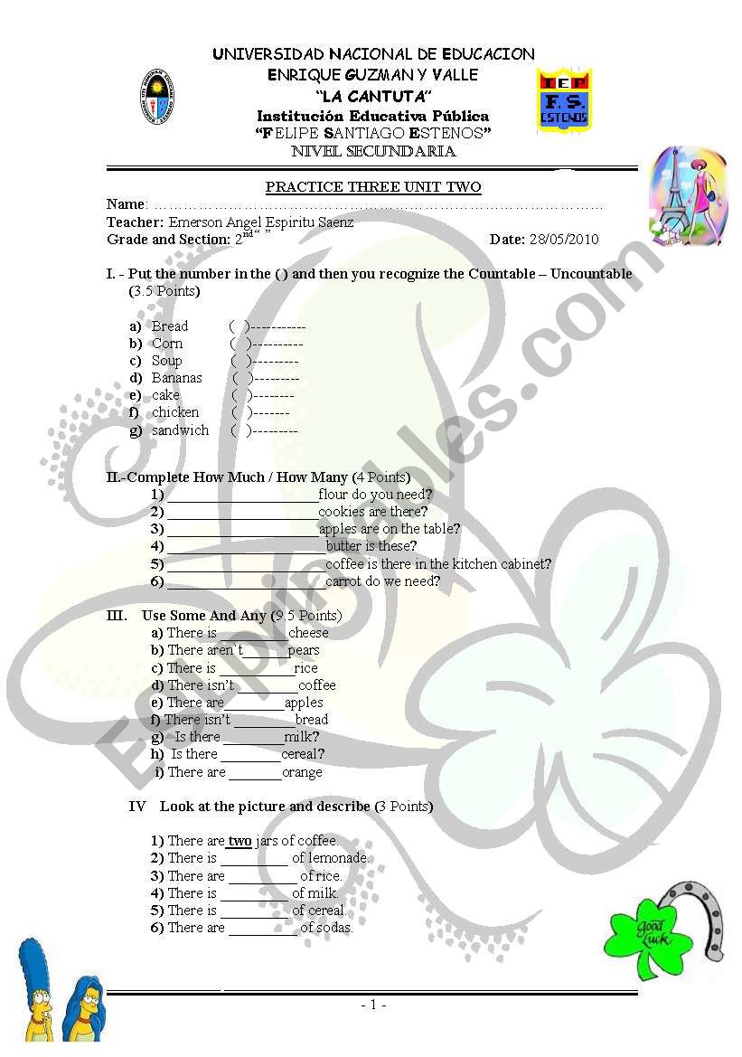 Complete How Much / How Many  worksheet