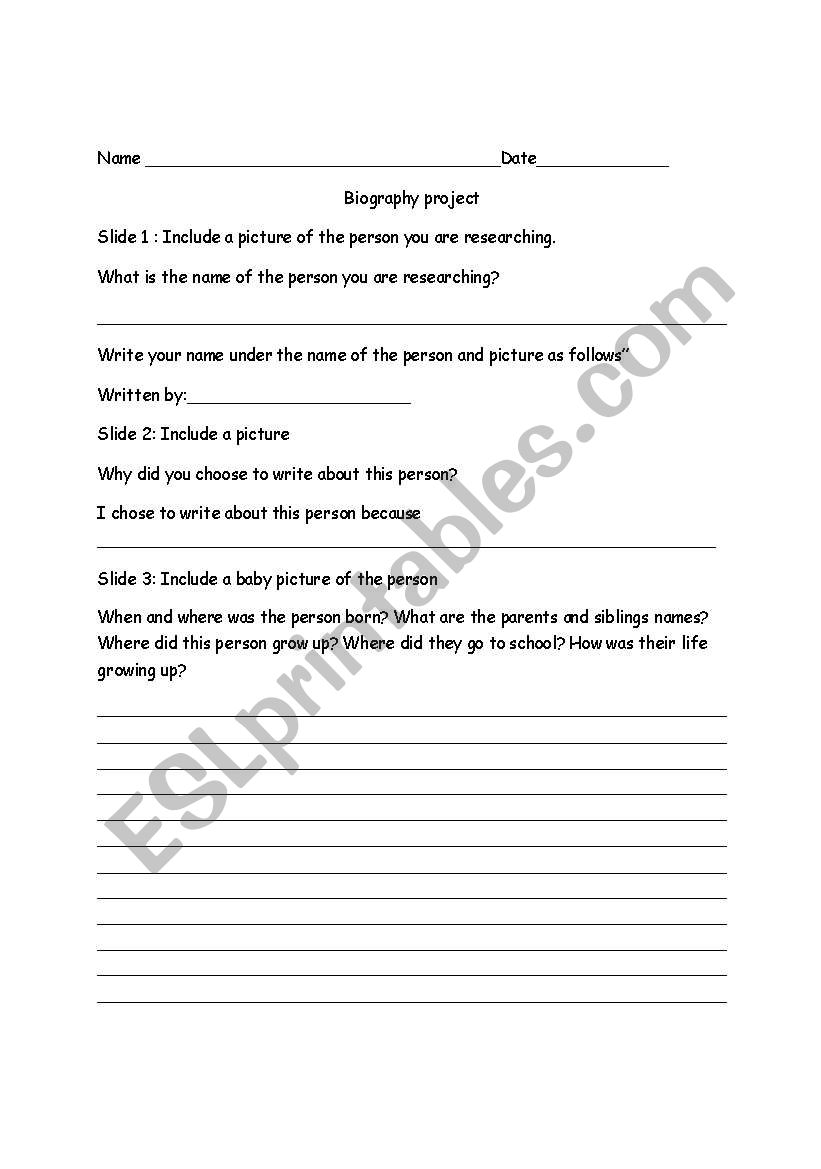 biography project worksheet