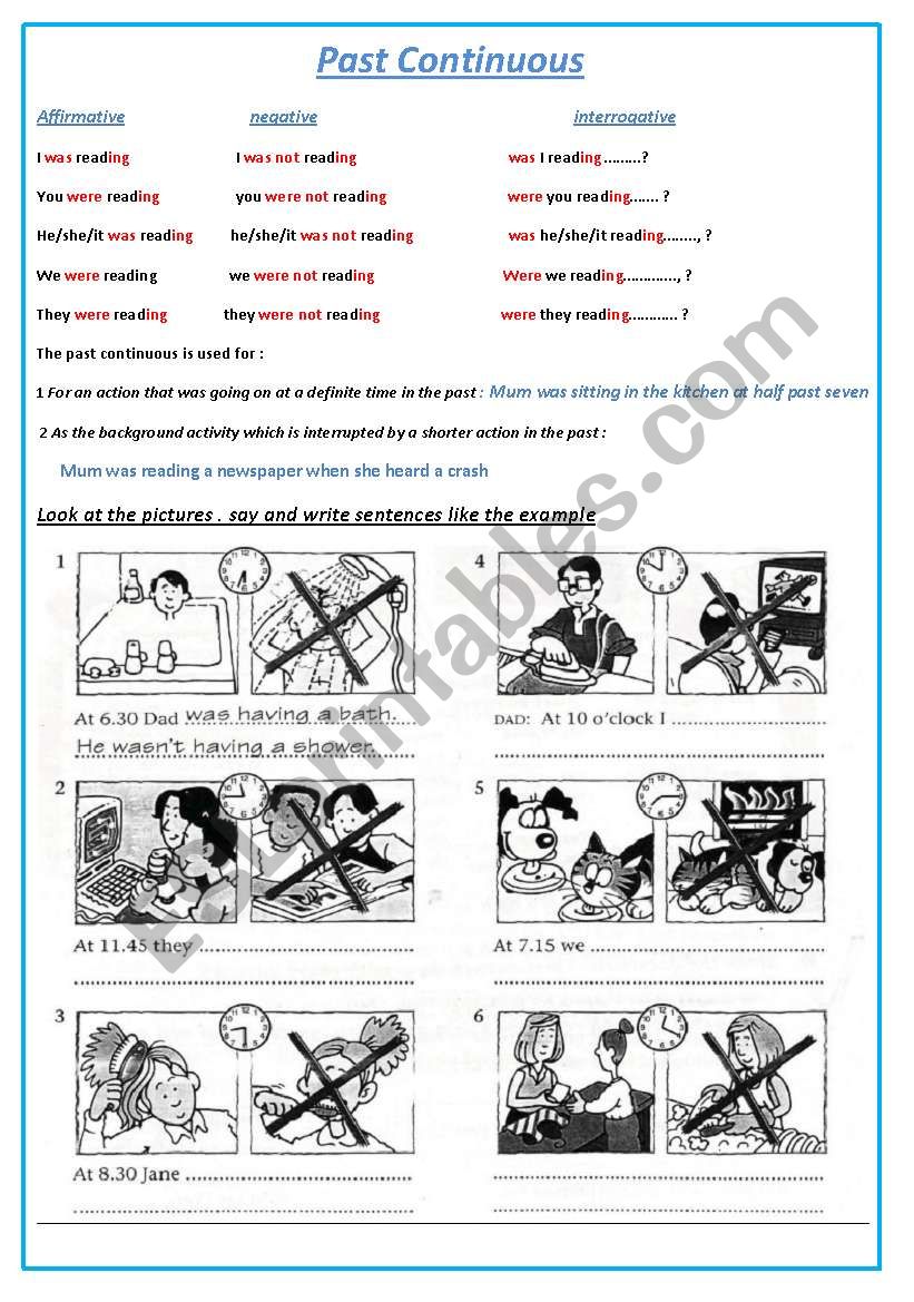 Past continuous tense worksheet