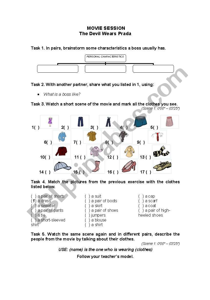 The Devil wears Prada worksheet