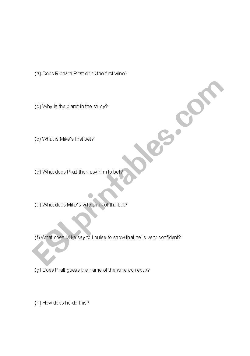 Taste worksheet