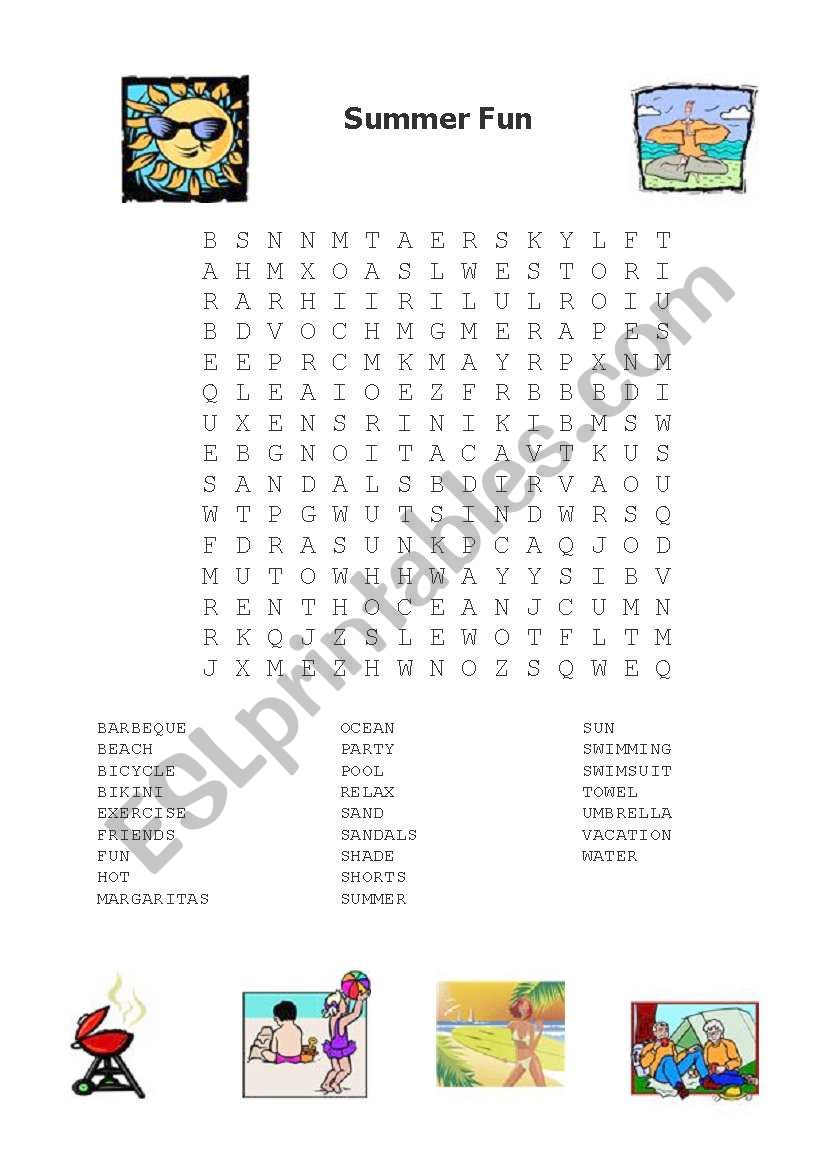 Summer Fun Word Search Puzzle worksheet