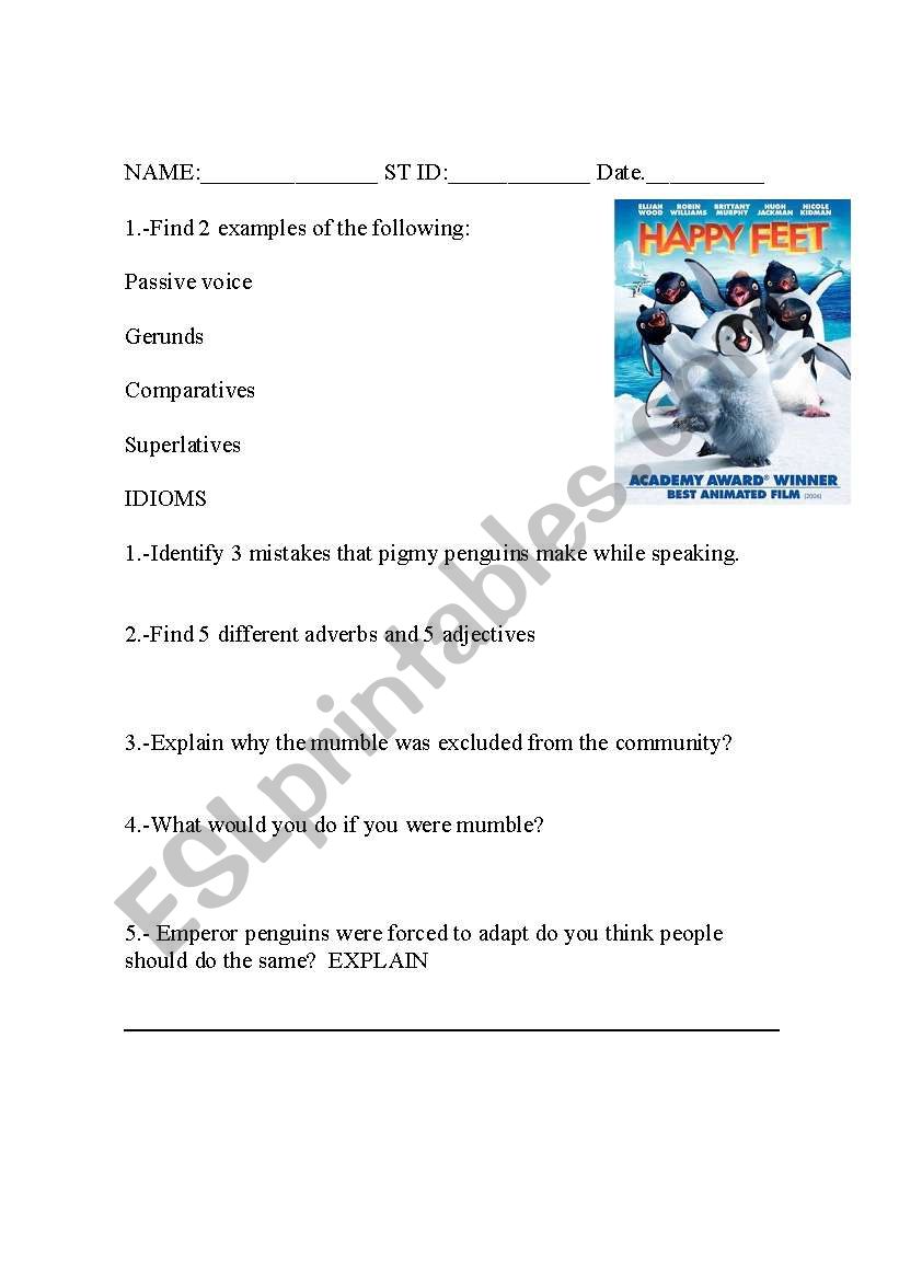 Happy Feet worksheet