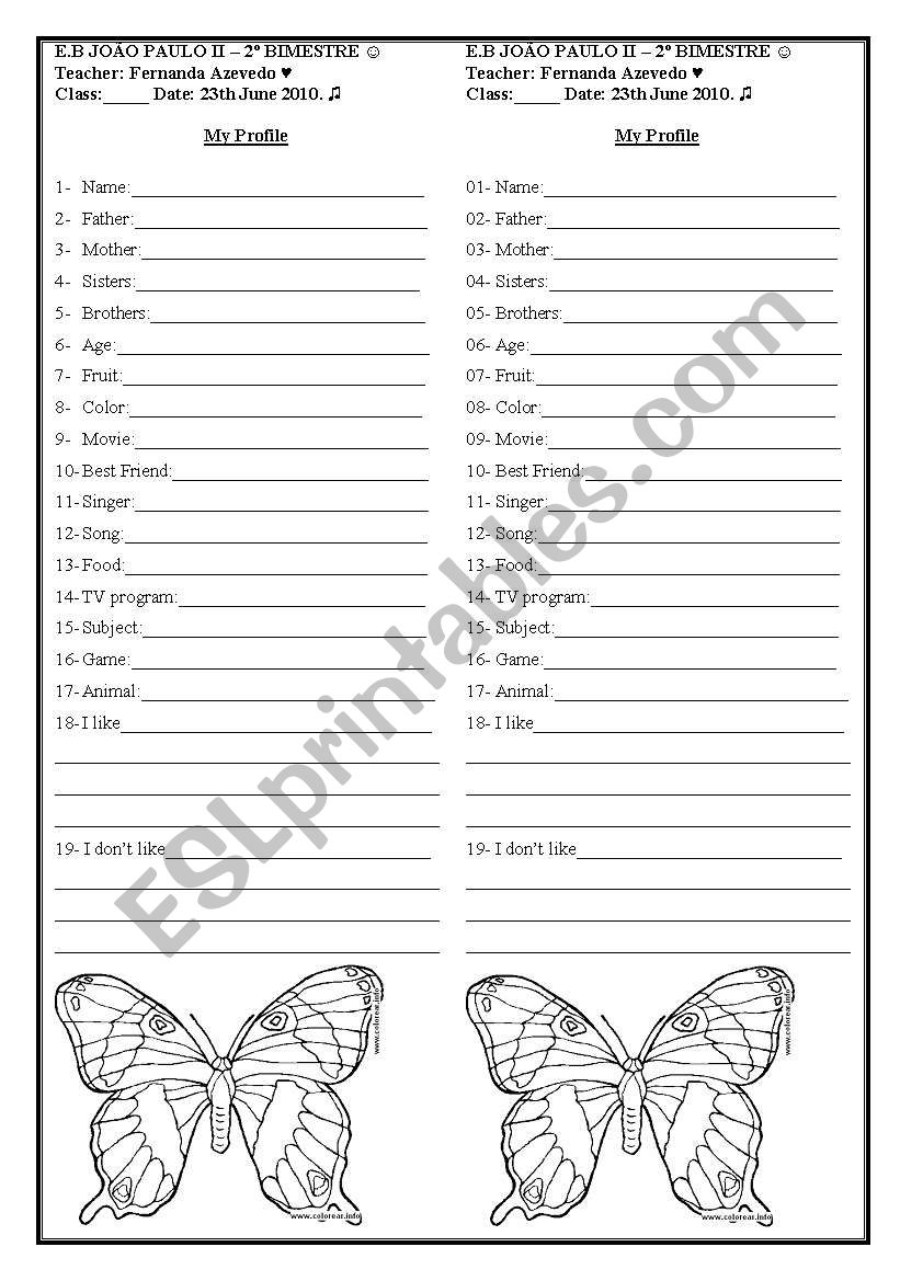 My profile worksheet