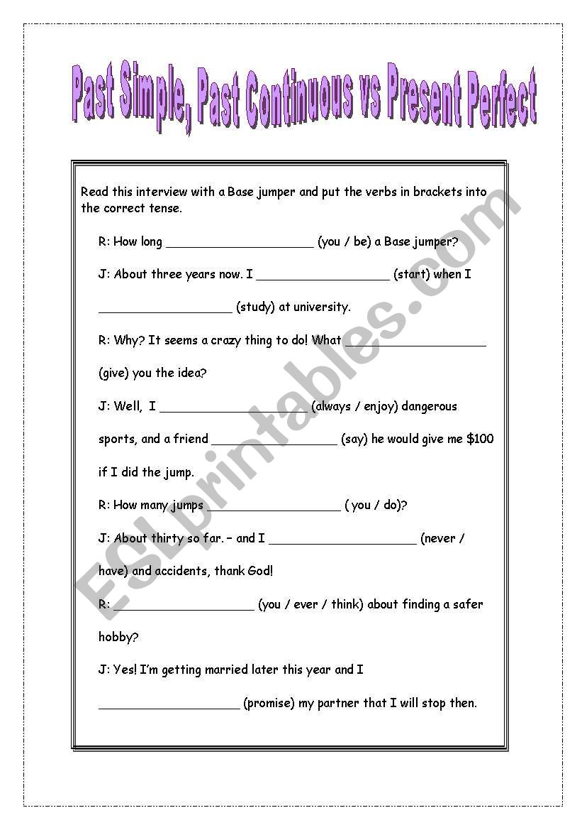 Verb tenses- Revision worksheet